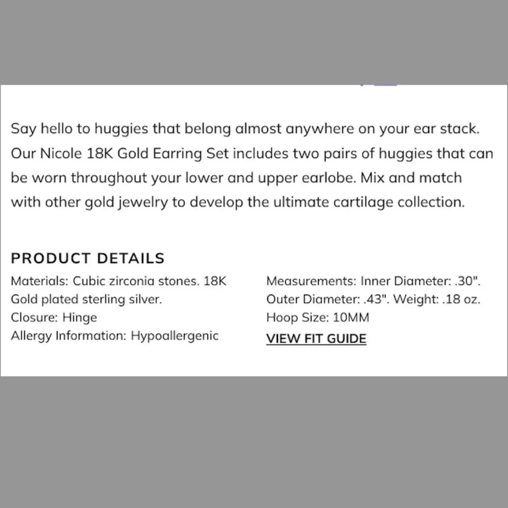 NWT BaubleBar Nicole 18k gold huggie hoop set - Picture 3 of 4